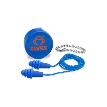 Delta Plus Elvex Quattro Reusable Earplugs With Chain  Case, NRR 27, Corded, 50 PairsBox WELEP412